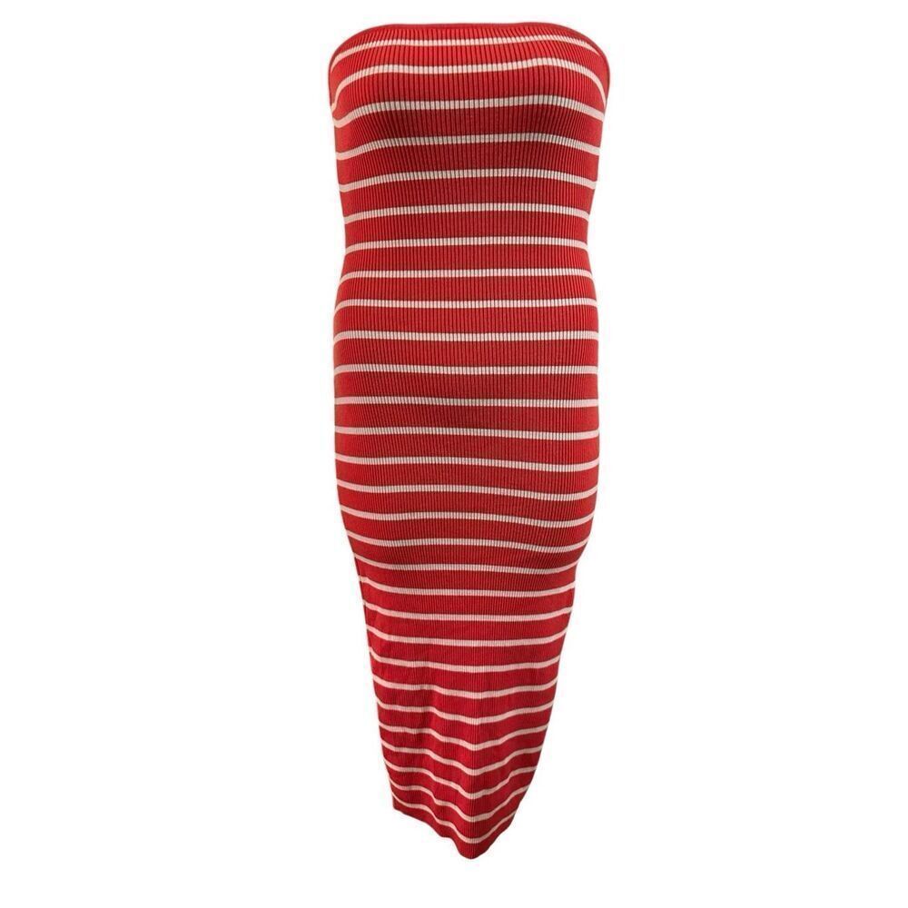 BTFBM Women's Size Small Red White Striped Bodycon Maxi Tube Dress Strapless